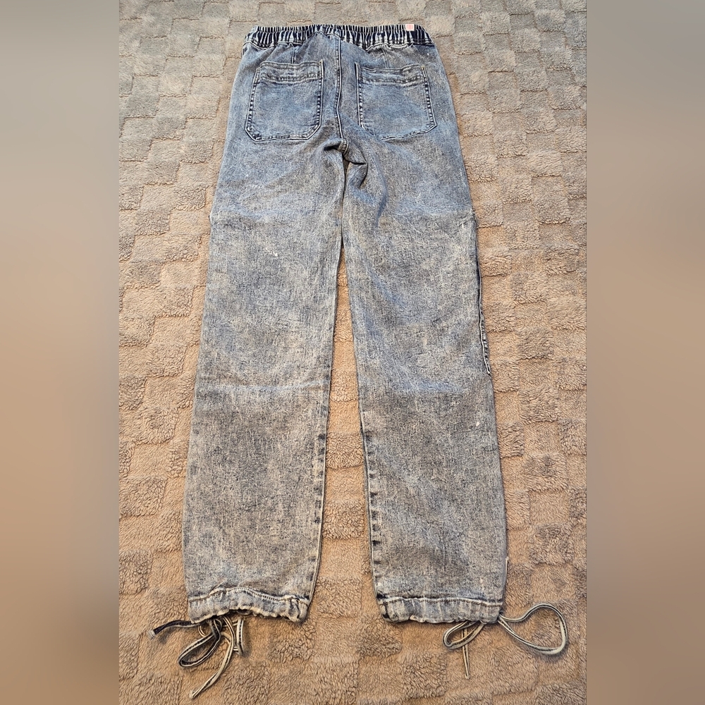 Elite Jeans Womens Cargo Size 7 Acid Wash Baggy Deep Pockets Drawstrings Retro - Picture 2 of 10